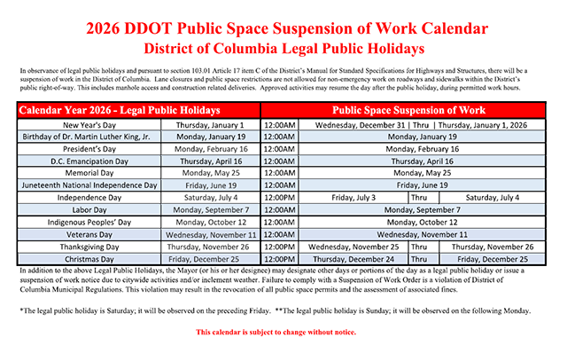 Suspension of Work Calendar 2026