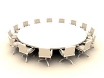 Roundtable Discussion of Proposed Regulations Image of large white round table encircled by white office chairs